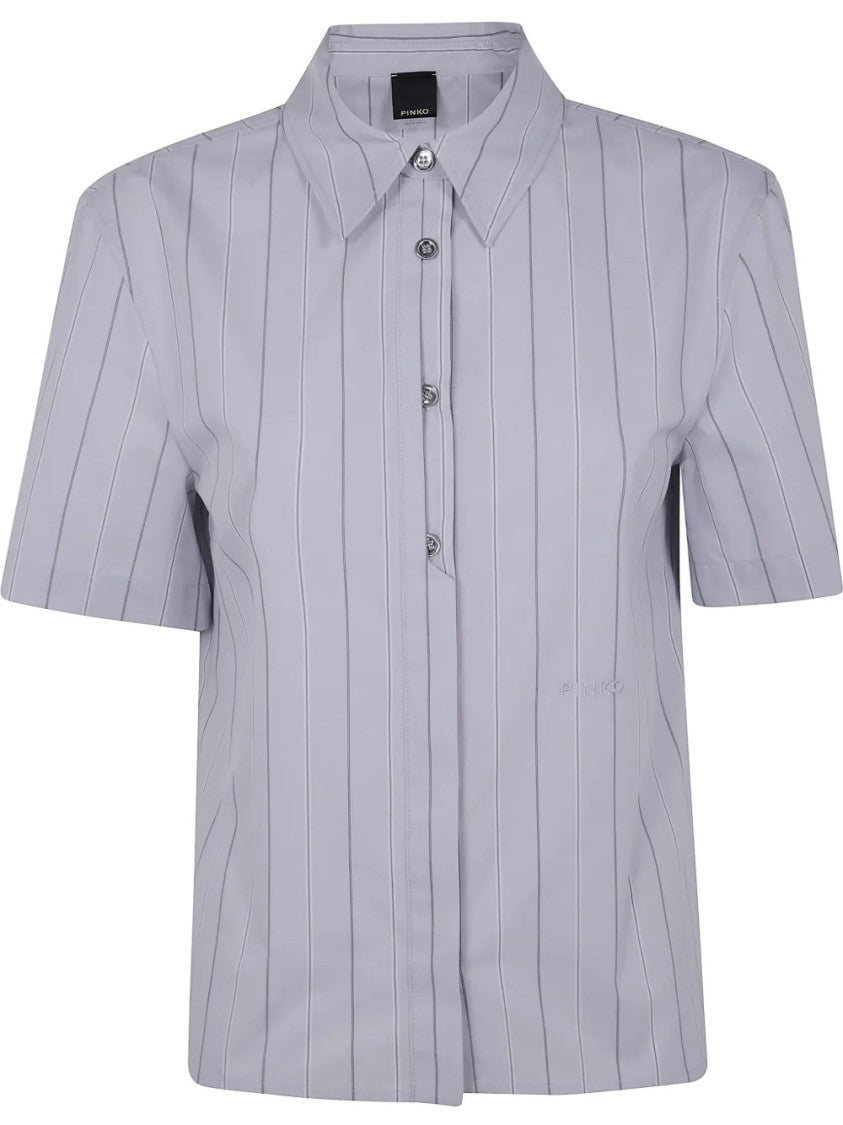 Pinko Short Sleeve Grey Shirt With Vertical Stripes