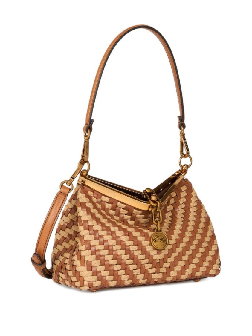 Etro Braided Raffia And Leather Handbag