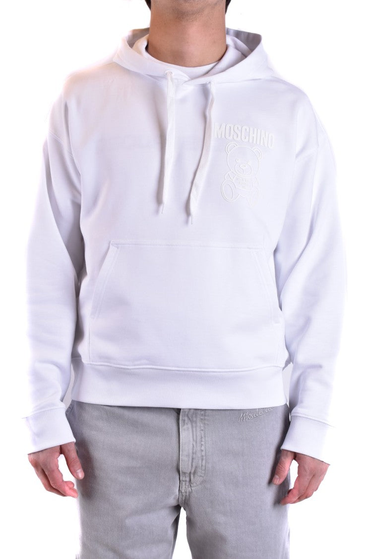 Moschino White Cotton Sweatshirt Kangaroo Pocket Logo