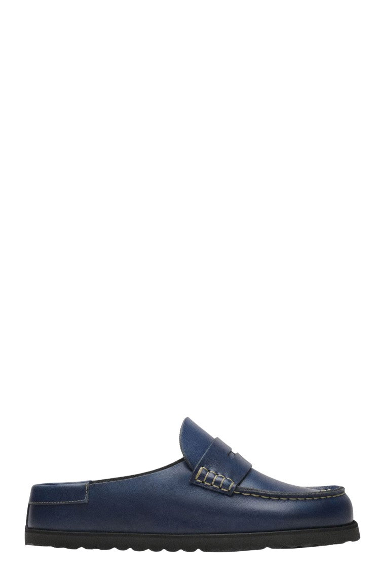 Birkenstock Navy Blue Naples Moccasin-Inspired Slip-On Leather Loafers