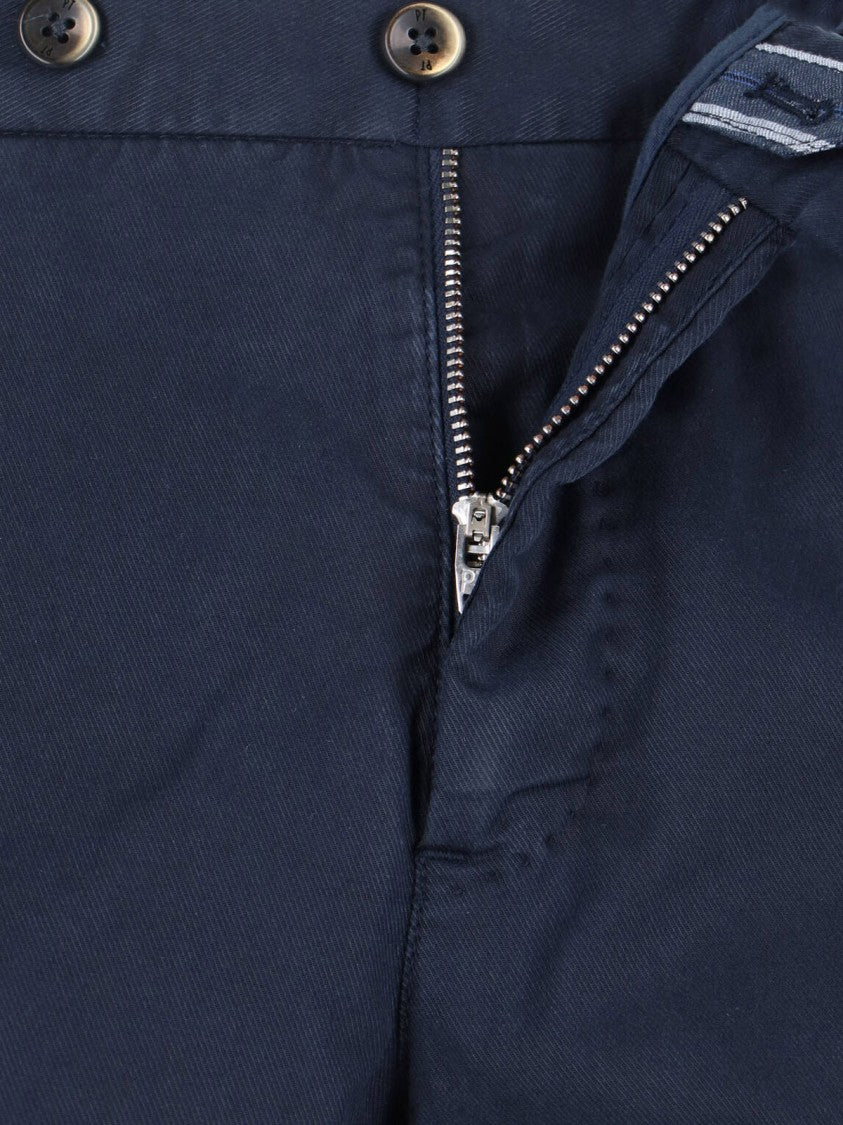 Pt Torino Navy Blue Mid-Rise Straight-Leg Cotton-Blend Formal Pants
