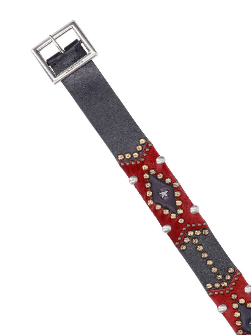 Golden Goose Sierra Adjustable Black Calf Leather And Pony Hair Belt