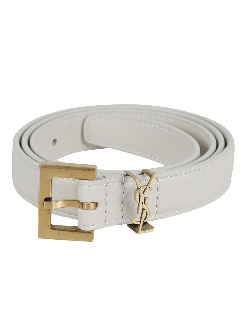 Saint Laurent Calfskin Belt With Polished Gold Buckle