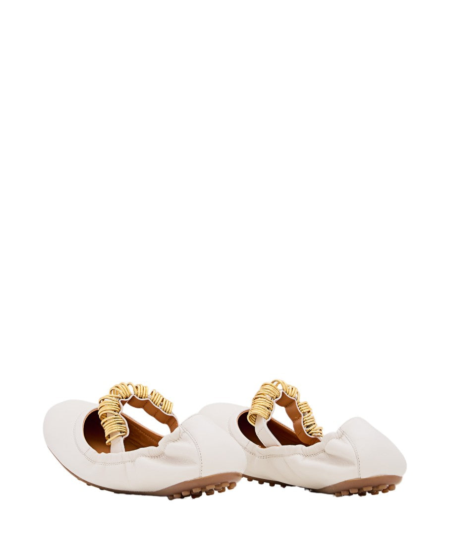 Tod's Leather Ballerinas With Decorative Strap And Gold-Tone Rings