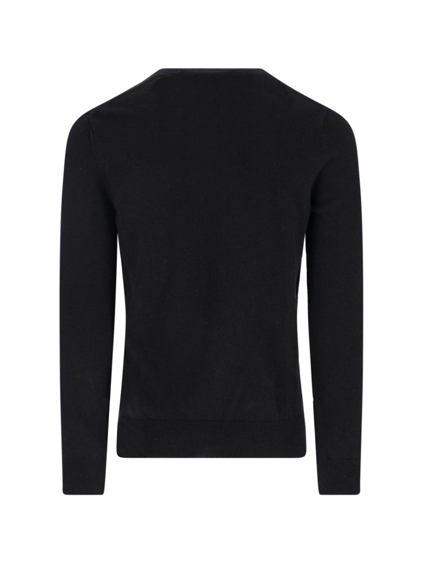 Comme Des Garçons V-Neck Tonal Logo Black Wool Sweater