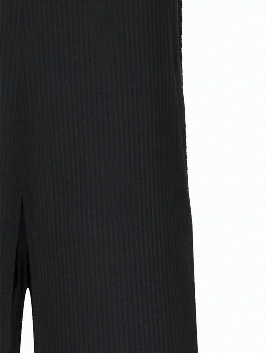 Pleats Please Cropped Black Training Pants With Ribbed Texture