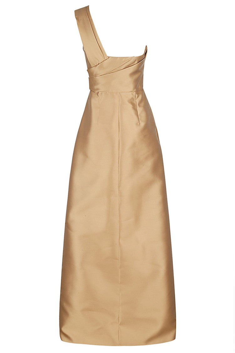 Alberta Ferretti Beige One-Shoulder Draped Mikado Satin Evening Dress
