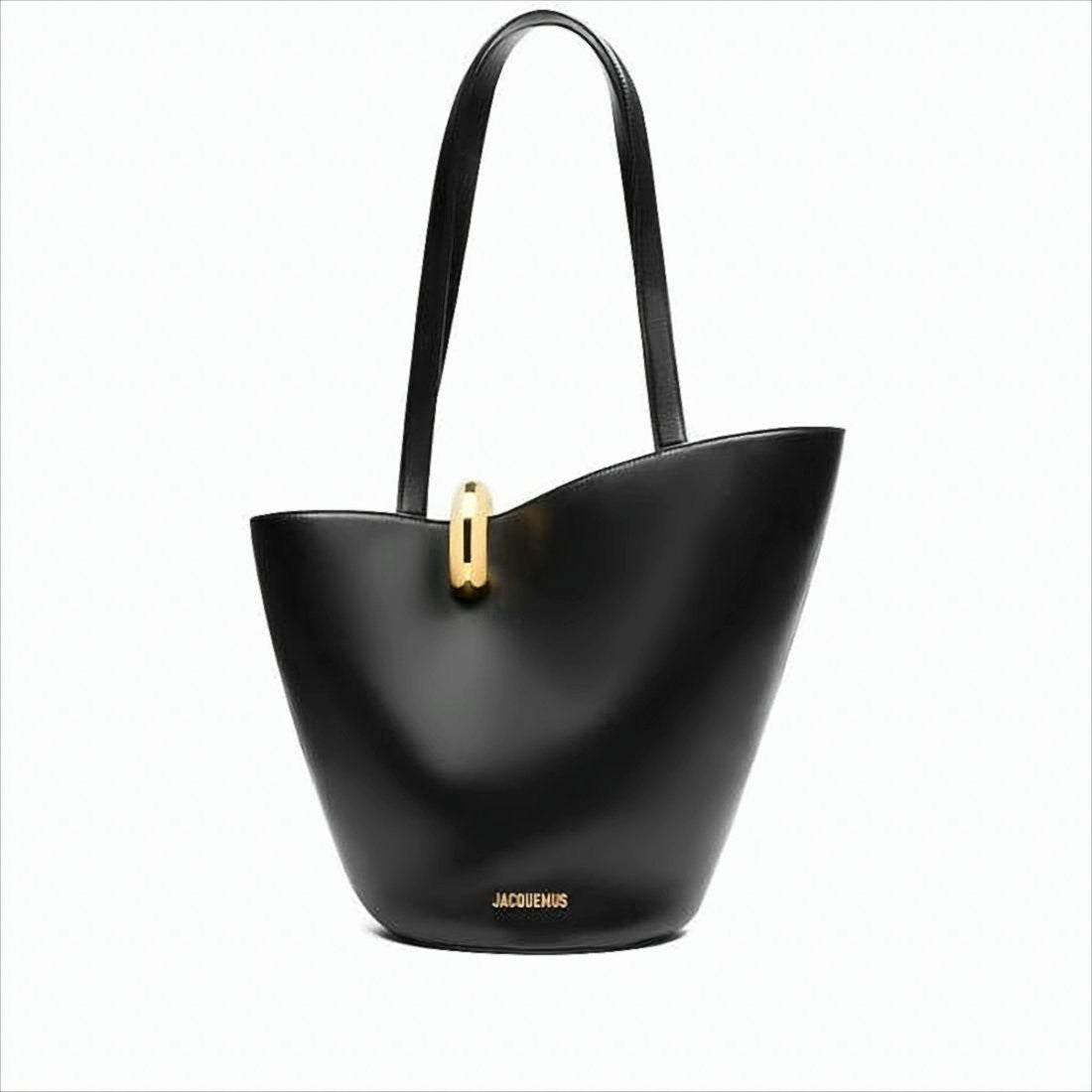 Jacquemus Structured Black Leather Shoulder Bag With Gold Hardware