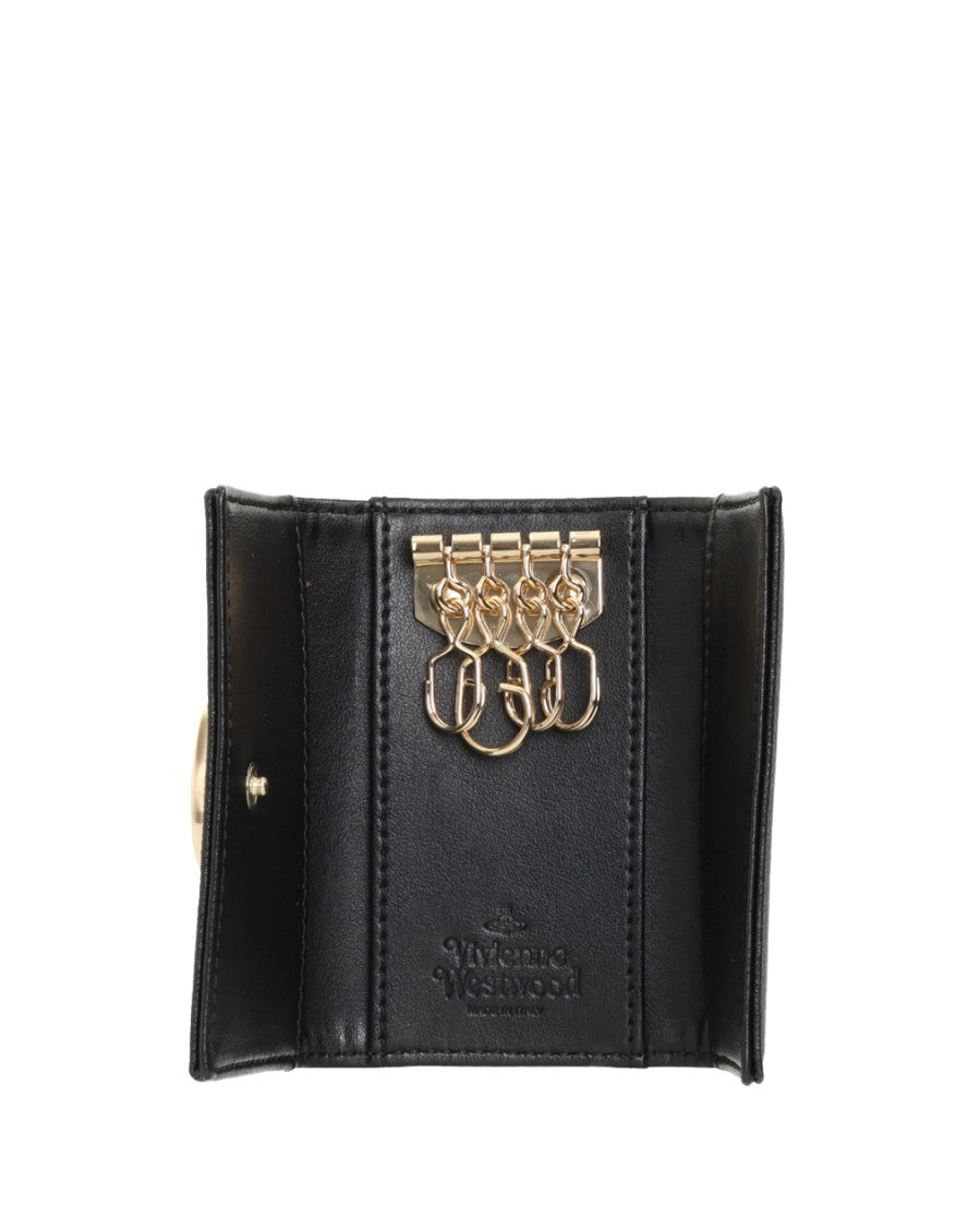 Vivienne Westwood Textured Black Keychain Holder With Gold Emblem