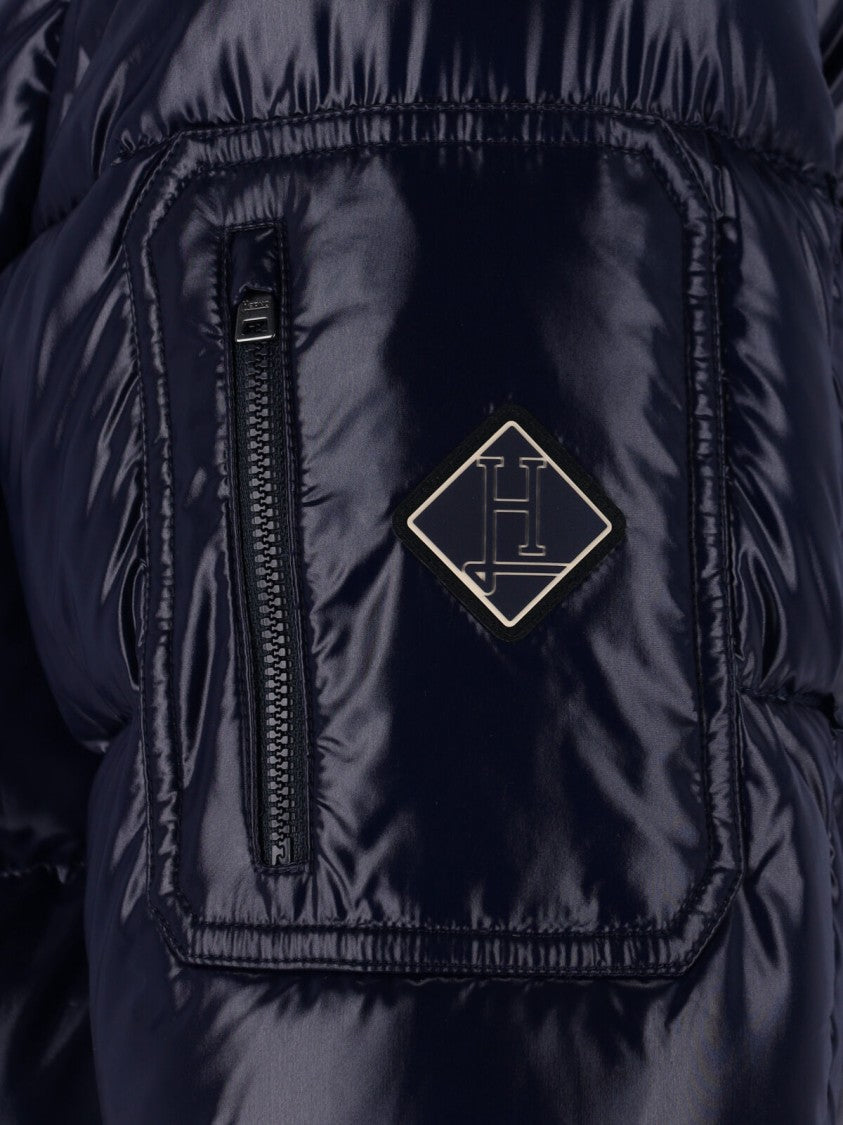 Herno Blue Glossy Polartech Hooded Down Jacket