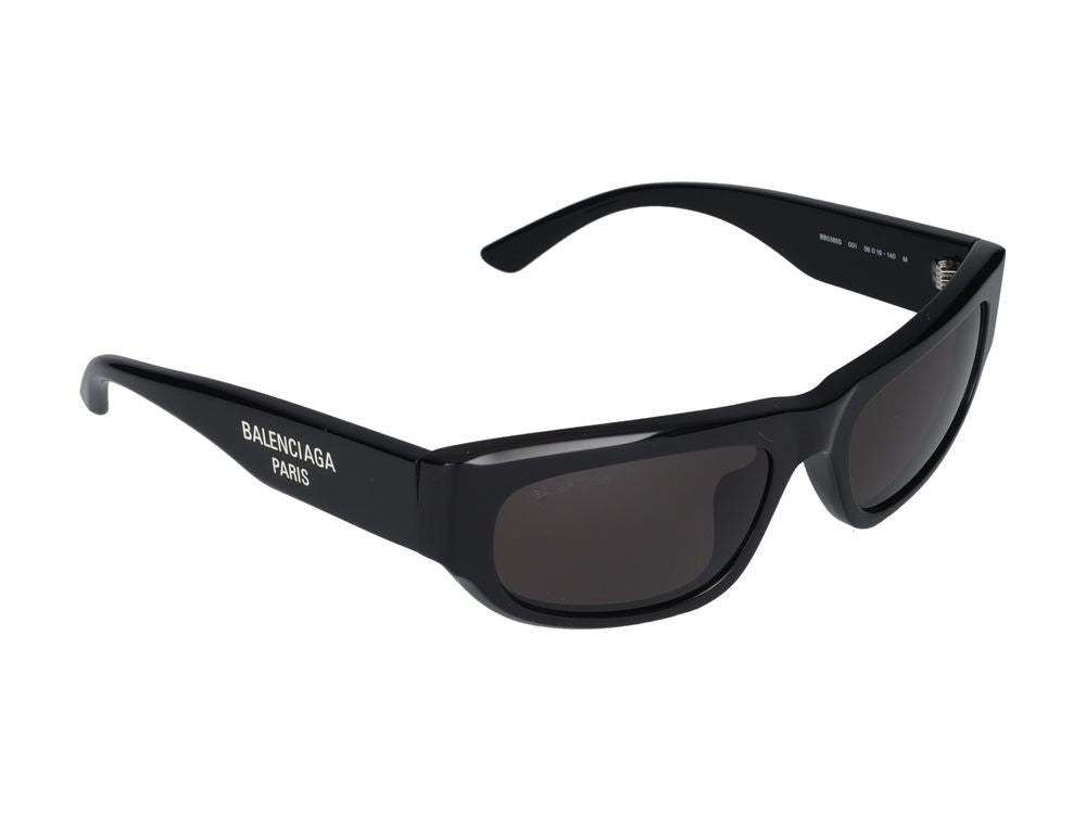 Balenciaga Black Glossy Finish Bold Rectangular Acetate Sunglasses
