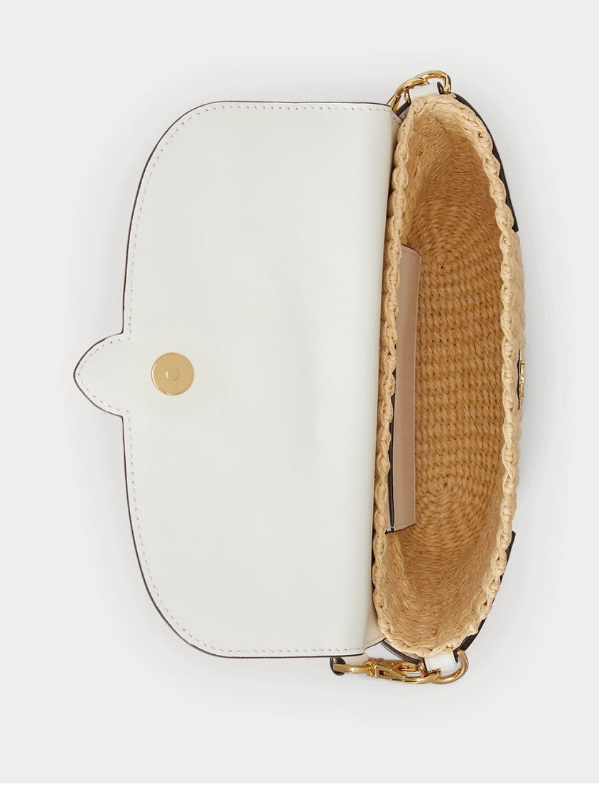 Lauren Ralph Lauren Woven Straw Shoulder Bag With Smooth Leather Flap