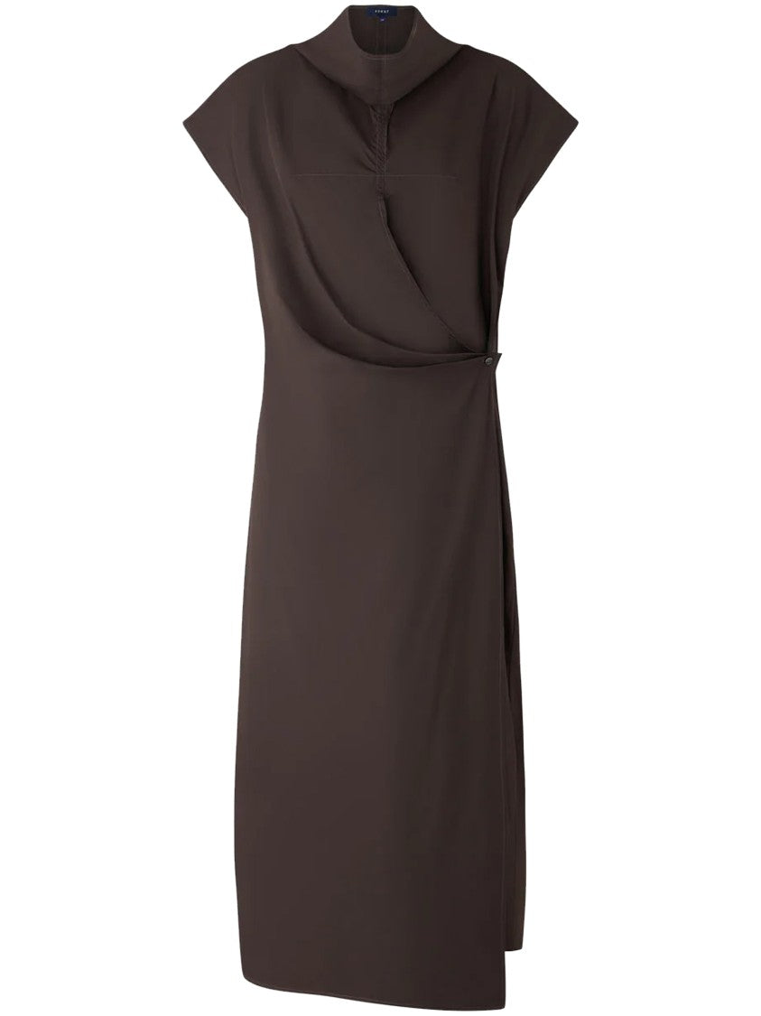 Soeur Wrap-Style Midi Dress With High Collar