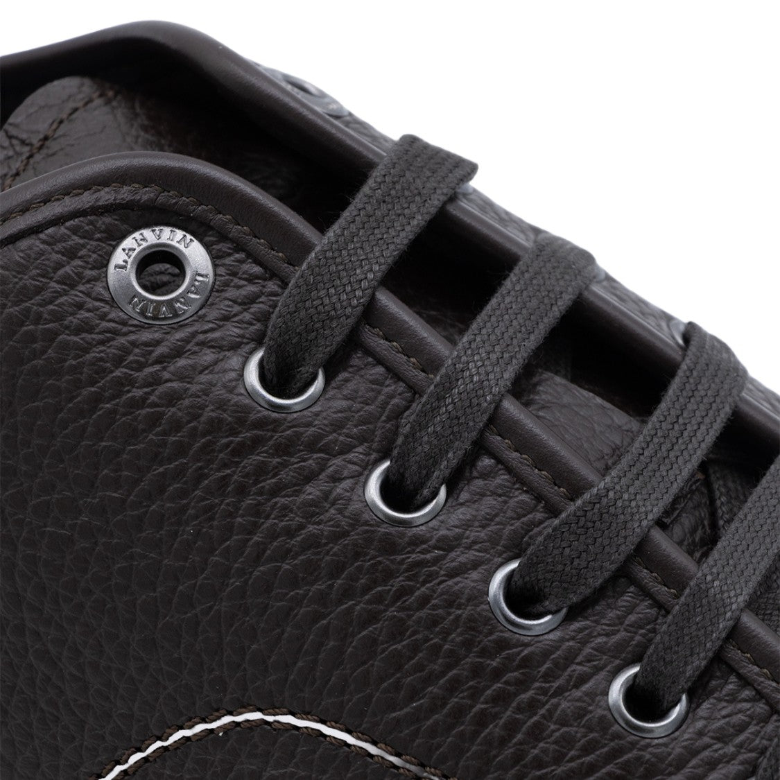 Lanvin Low-Top Texture Leather Sneakers With Smooth Cap