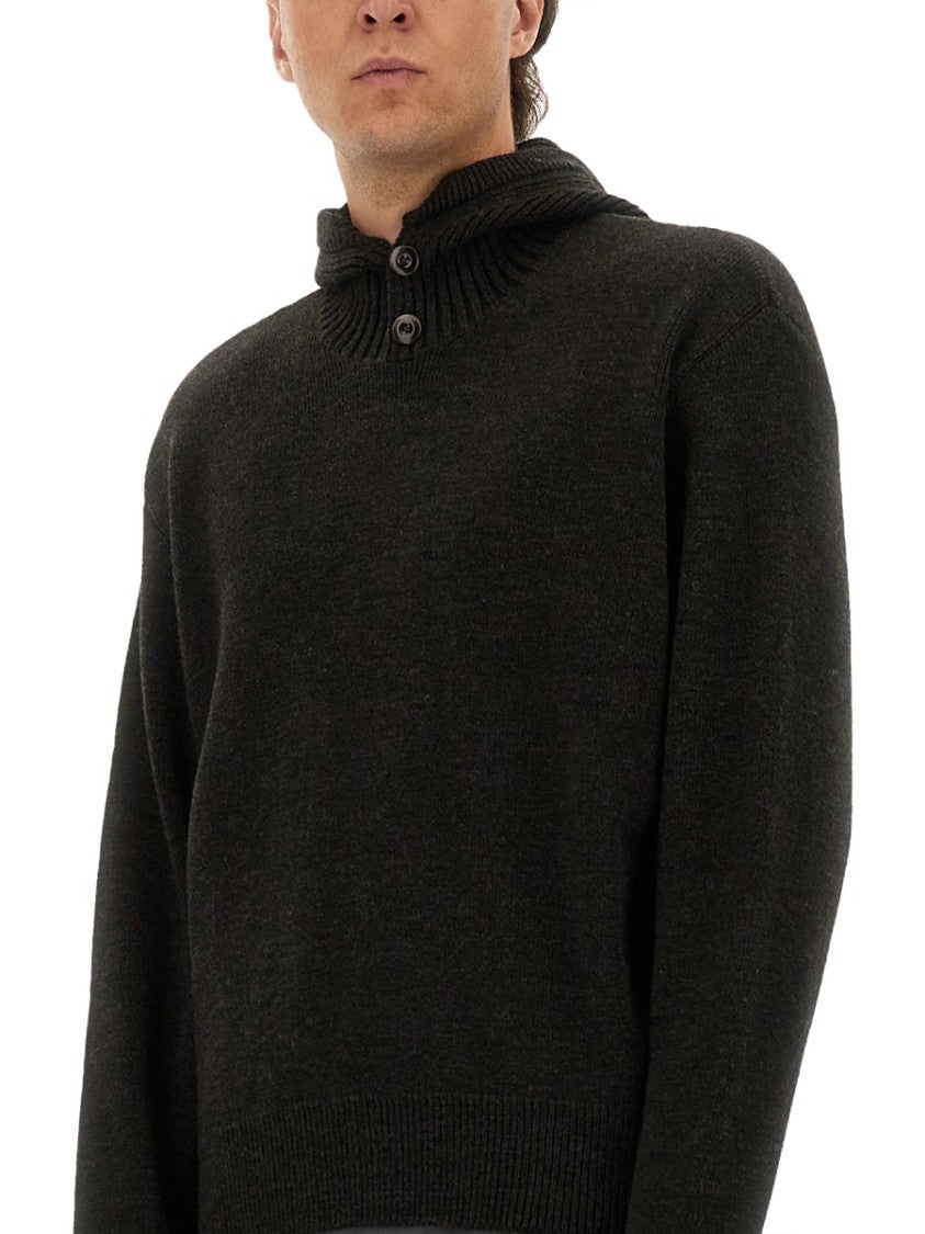 Lemaire Knitted Hooded Sweater With Ribbed Detailing