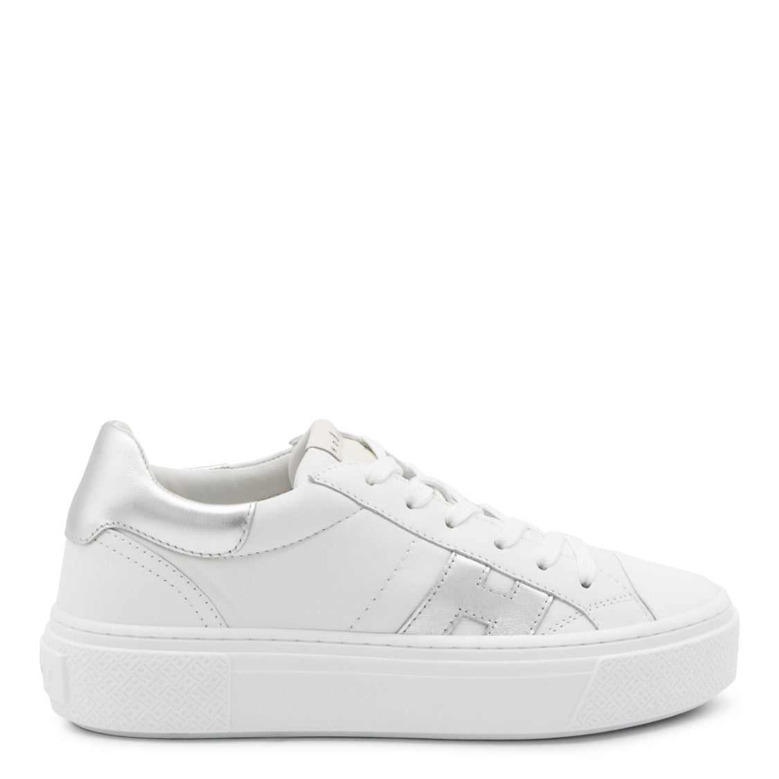 Hogan White Leather Sneakers With Silver Accents