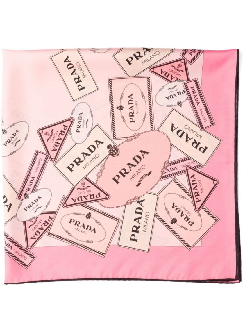 Prada Silk Scarf With Overlapping Label Motifs