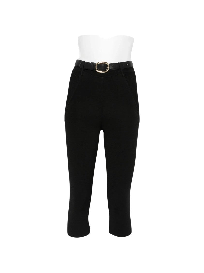 Self-Portrait Ribbed-Knit Belted Cropped Pants