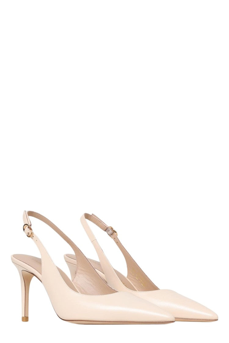 Stuart Weitzman Cream Stuart Power Slingback 75 Pointed Leather Pumps