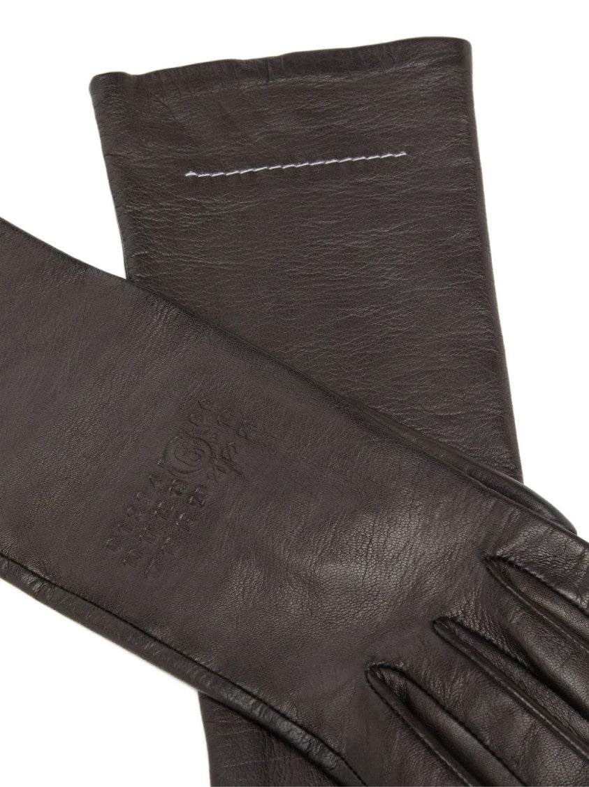 Maison Margiela Mm6 Embossed Logo Leather Gloves