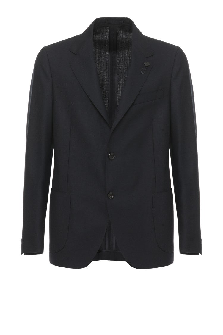 Lardini Classic Wool Jacket With Iconic Lapel Pin And Tailored Finish