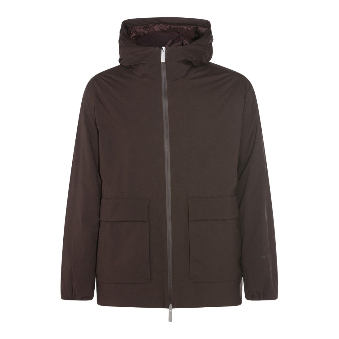 Laminar Brown Coat With Hood And Zipper Closure