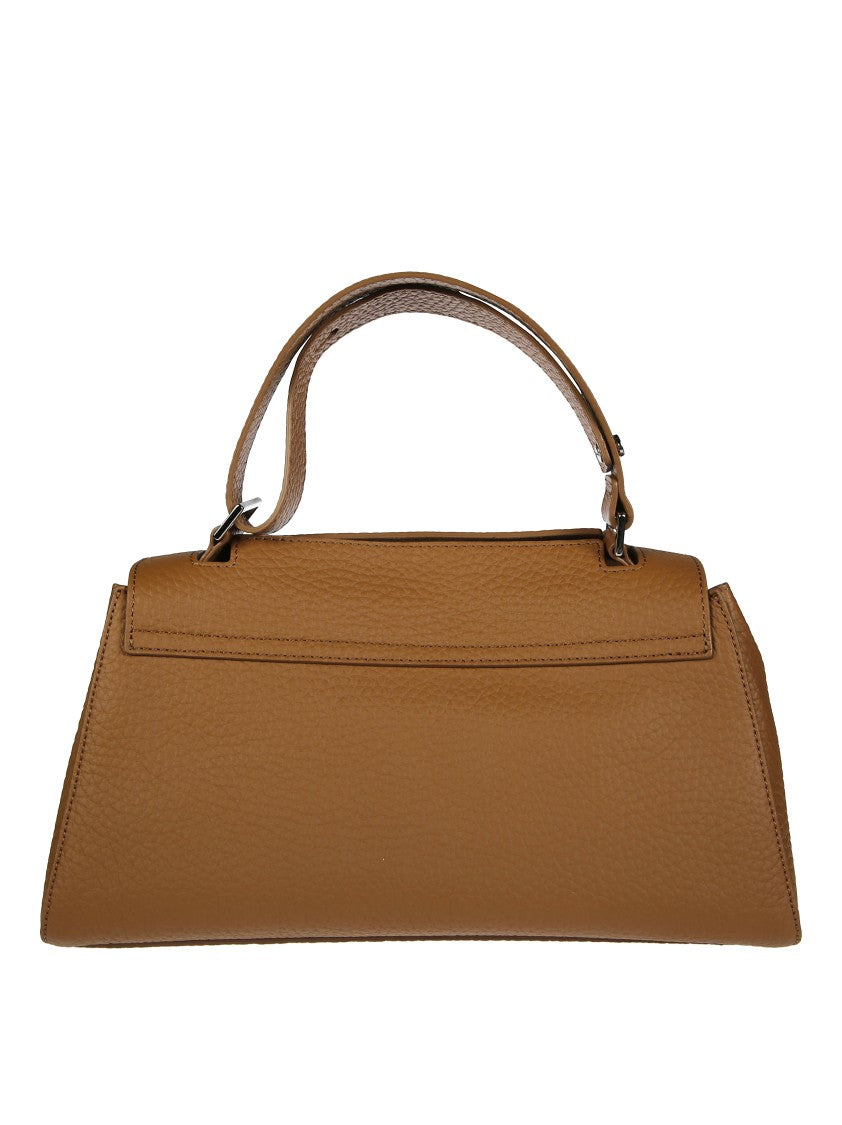 Orciani Structured Brown Leather Handbag With Top Handle