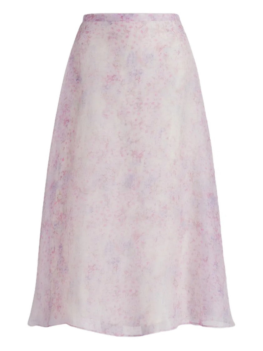 Alberta Ferretti Pastel Floral Print Midi Skirt In Sheer Organza