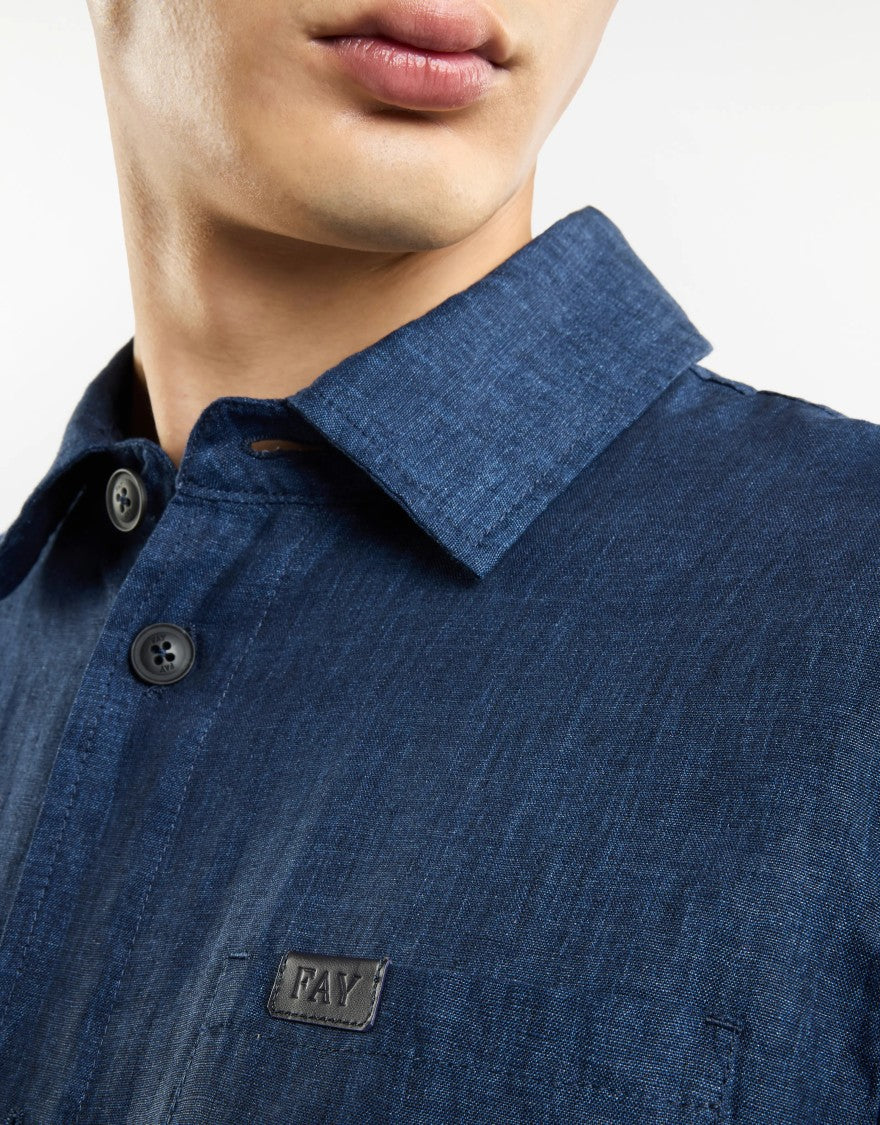 Fay Deep Indigo Blue Textured Fabric Casual Jacket