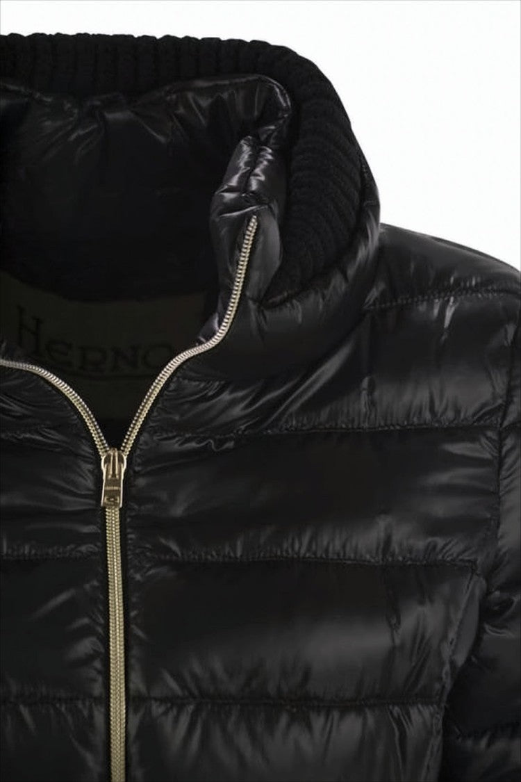 Herno Quilted Black Down Jacket With Ribbed High Collar
