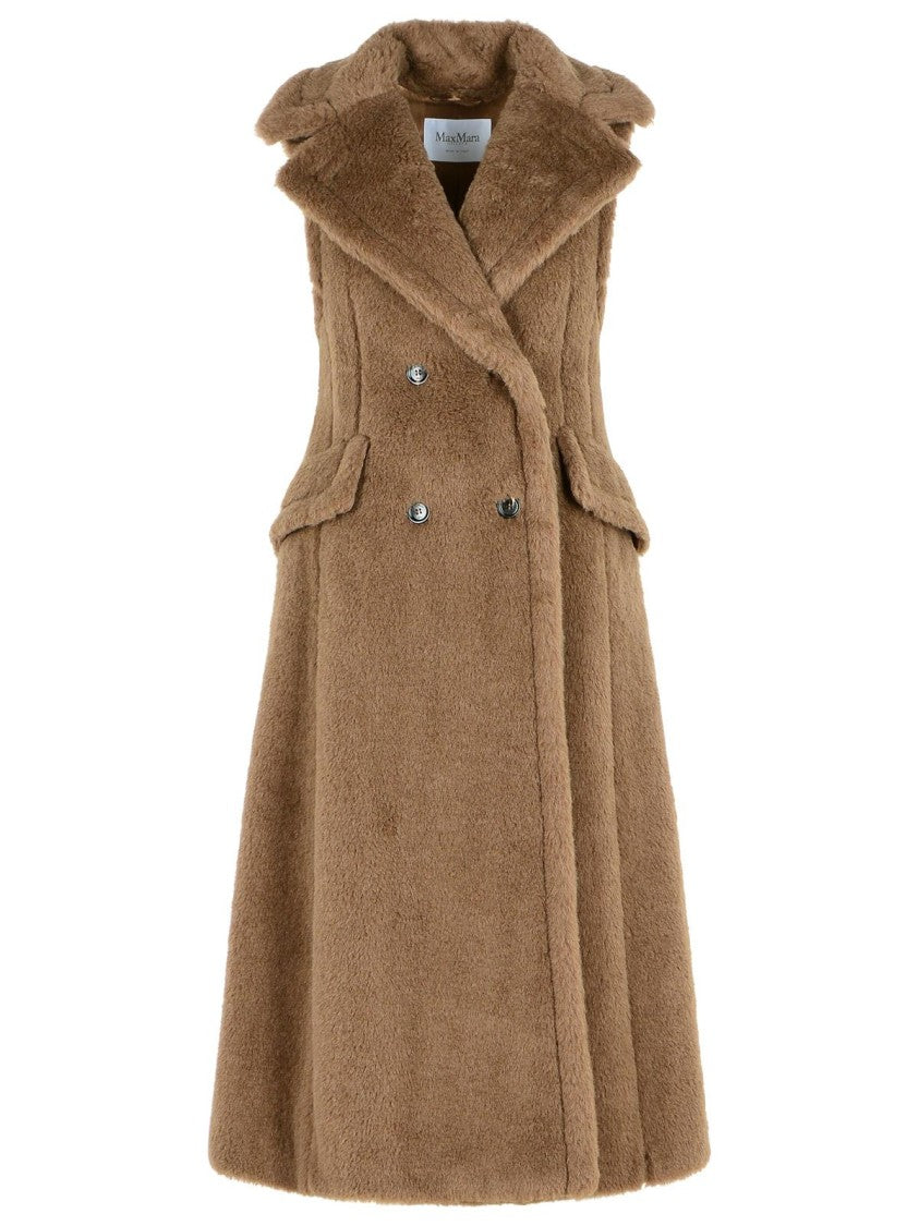 Max Mara 'Boario 1234' Sleeveless Coat In Alpaca And Brown Wool 'Teddy'