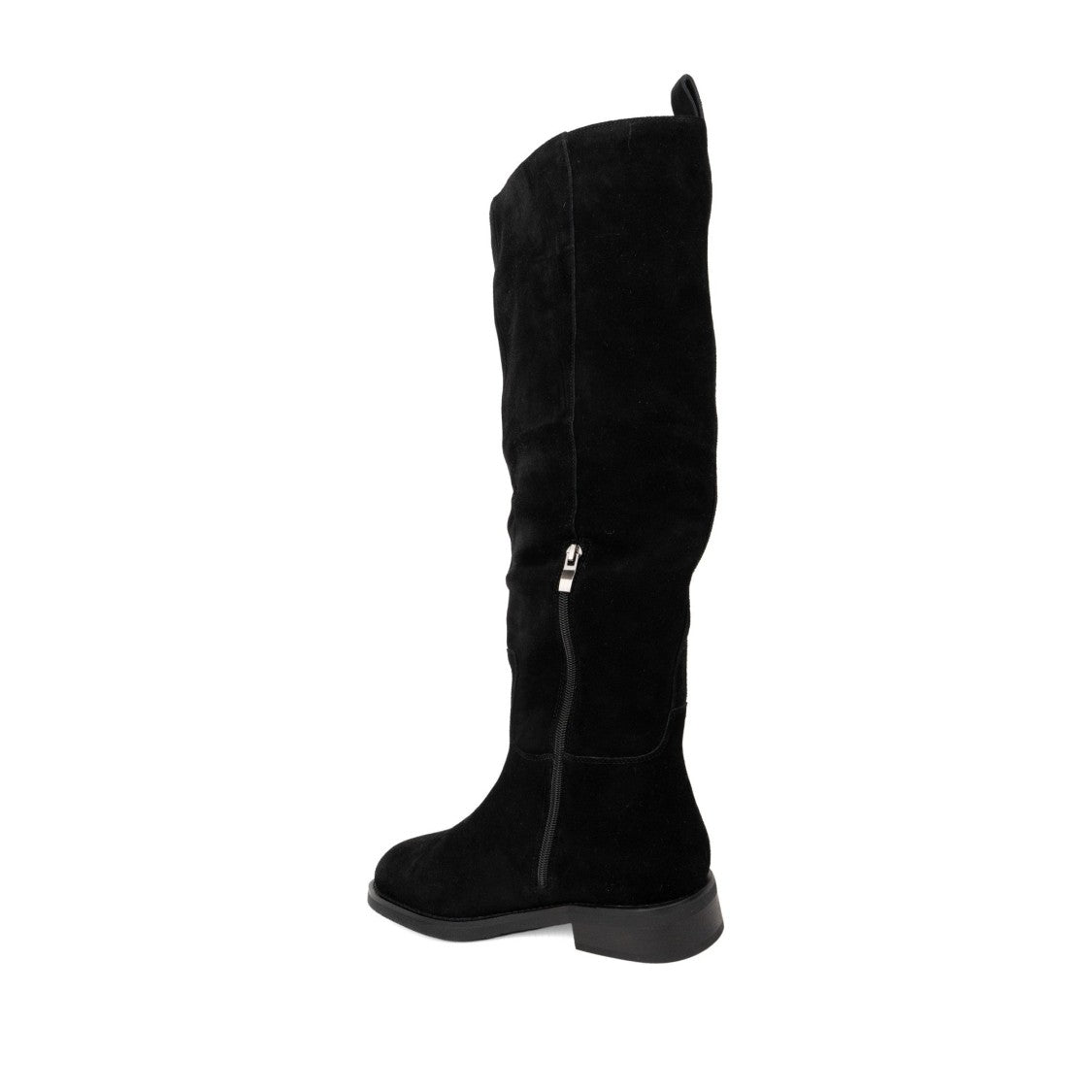 Sergio Moretti Black Flat Plush Fur Lining Side Zipper Suede Boots