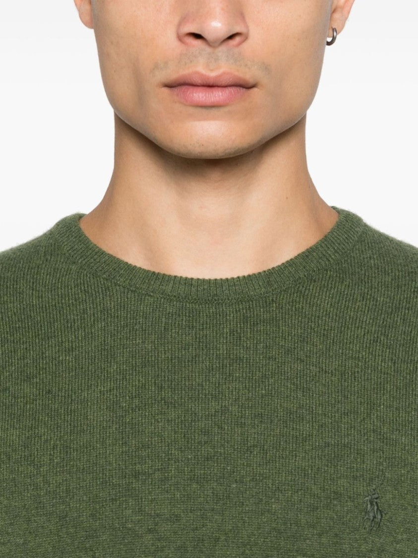 Polo Ralph Lauren Olive Green Fine Knit Crew Neck Wool Sweater