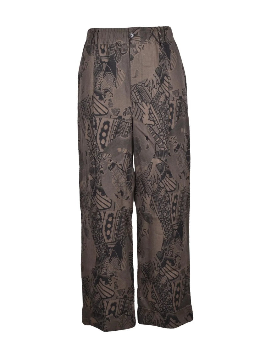 Vivienne Westwood Turquoise Wide-Leg Linen Trousers With Cuffed Hem