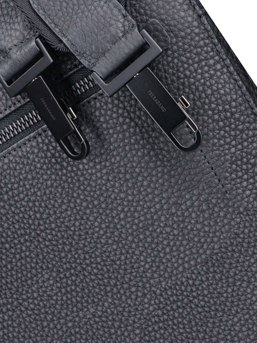 Ferragamo Black Textured Leather Triple Compartment Briefcase
