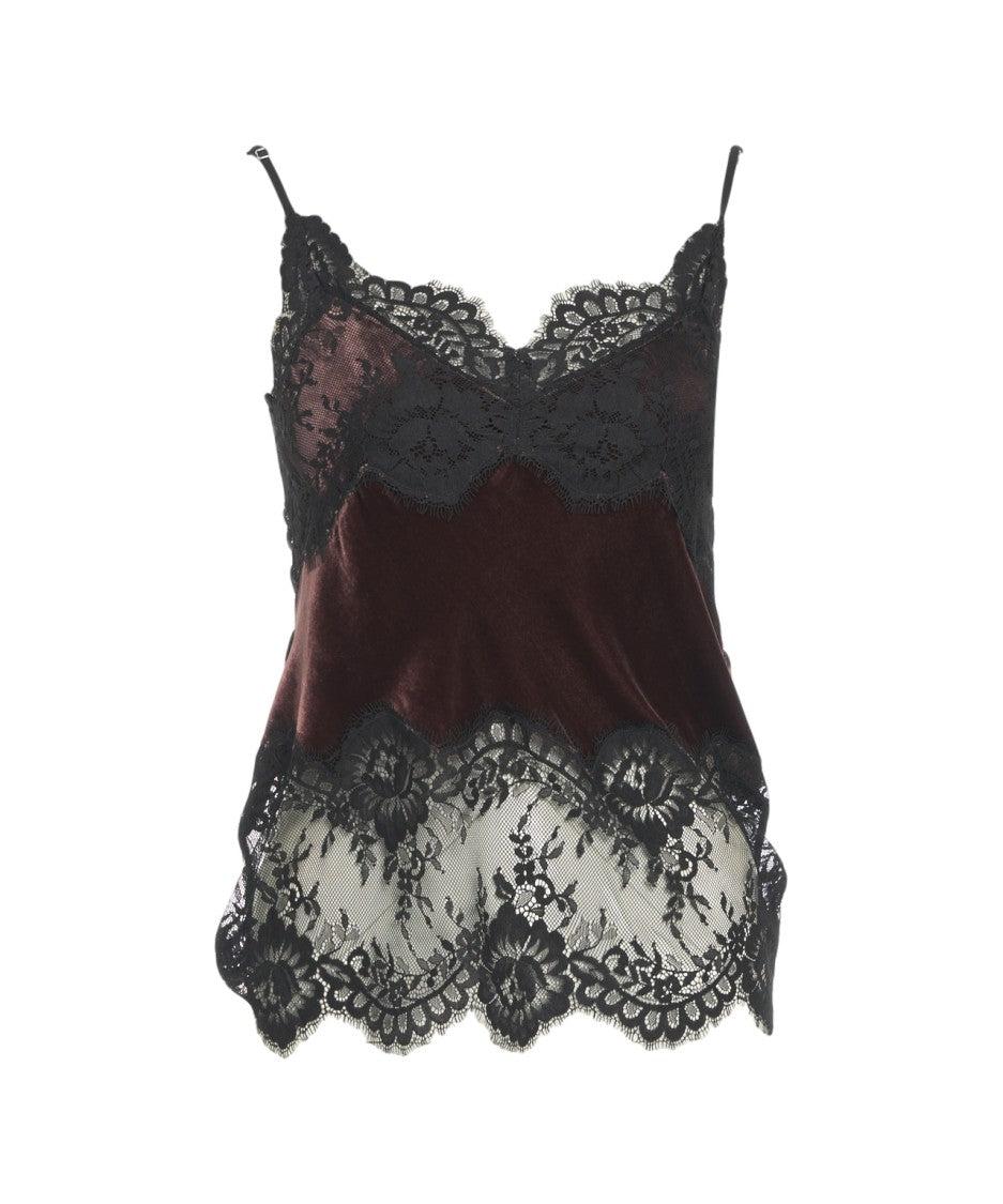 Herskind Velvet Tank Top With Floral Lace Appliqués