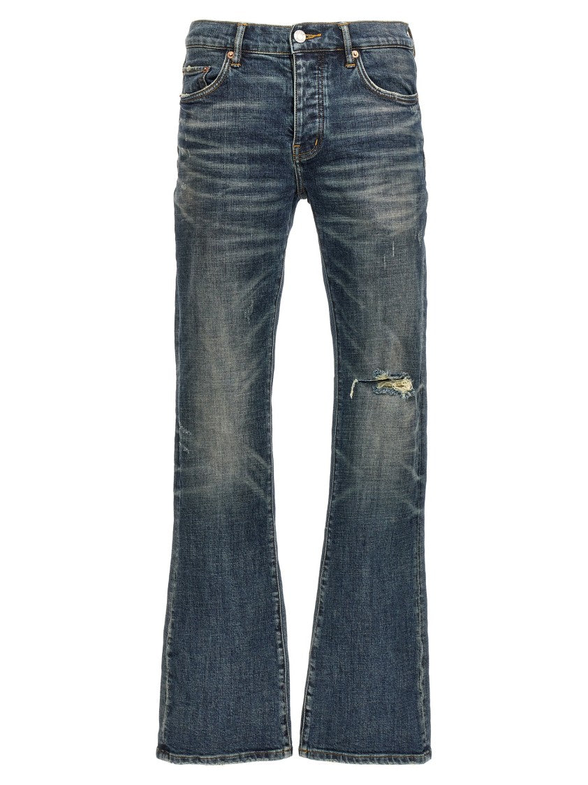 Purple Brand Flare Leg Stretch Denim Jeans With Distressed Details