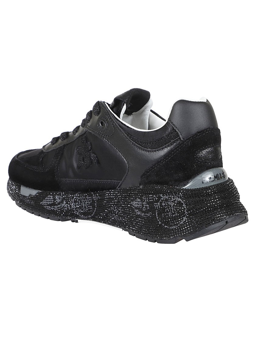 Premiata Black Rhinestone-Embellished Suede/Technical Fabric Sneakers