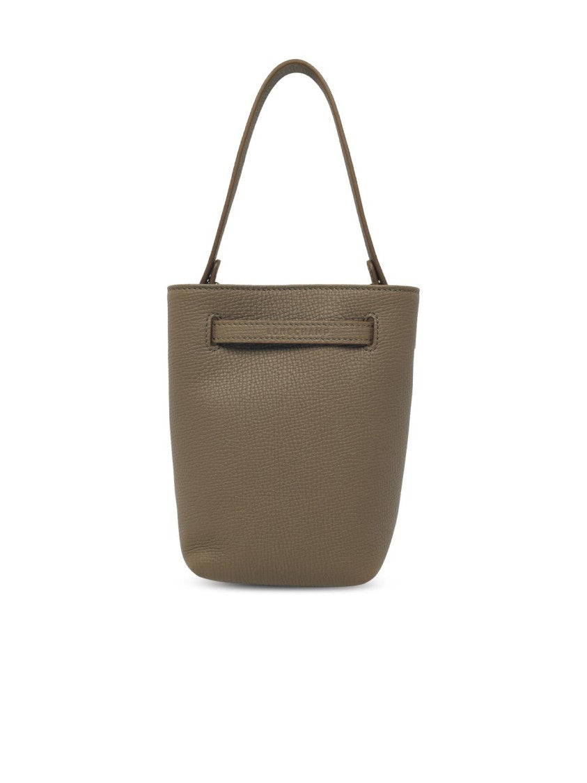 Longchamp Structured Green Leather Bag With Bamboo Buckle And Adjustable Straps