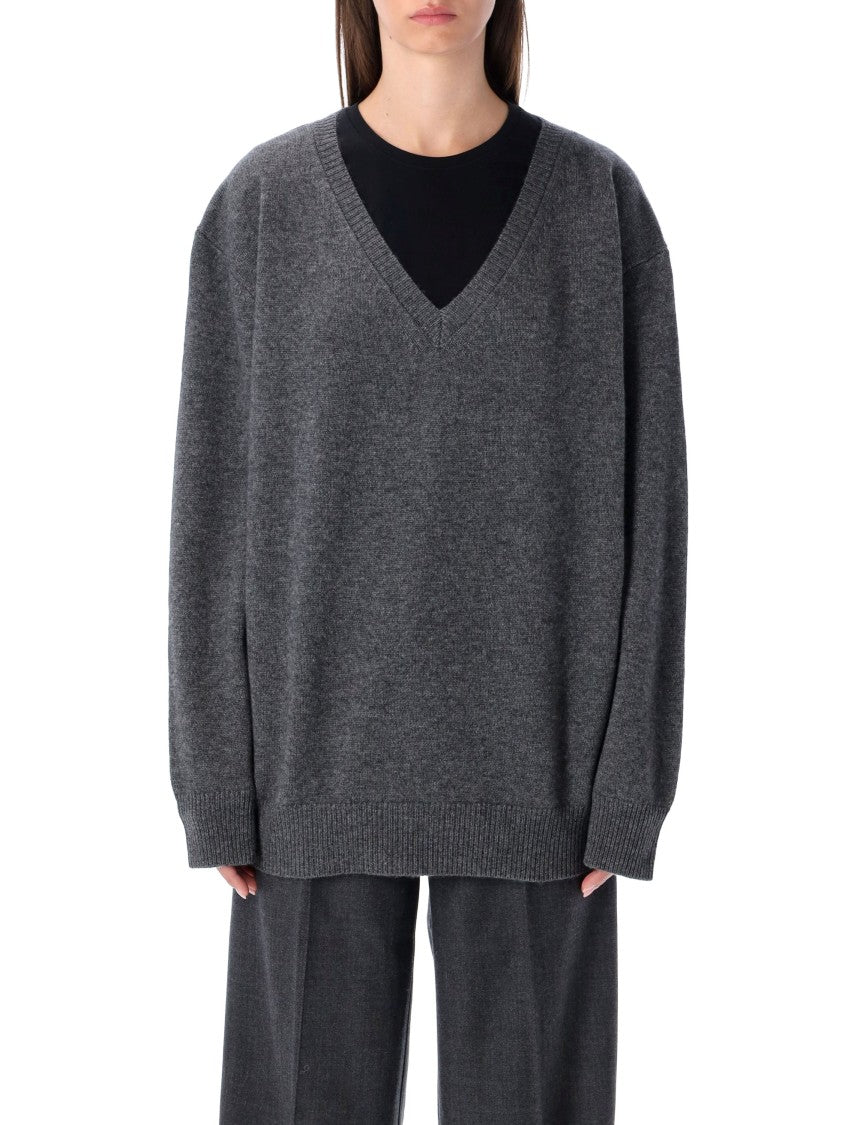 Rhea Oversize Knit Sweater With Deep V-Neckline