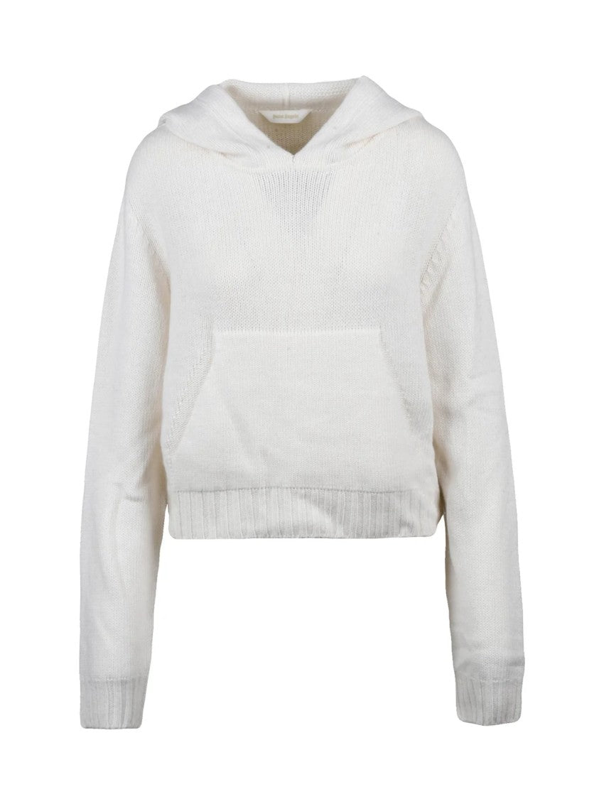 Palm Angels Short Hooded Sweater With Kangaroo Pocket And Text Detail