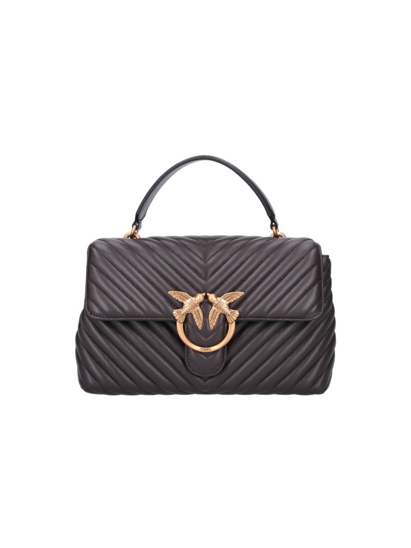 Pinko Brown Quilted Leather Lady Love Puff Top Handle Bag