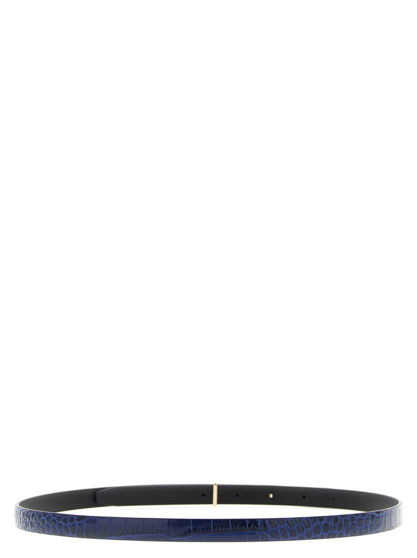 Tom Ford Reversible Crocodile-Effect Leather Belt With Metal Logo Buckle