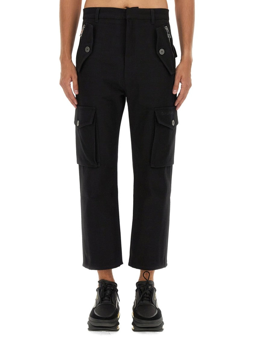 Balmain Cropped Black Cargo Pants