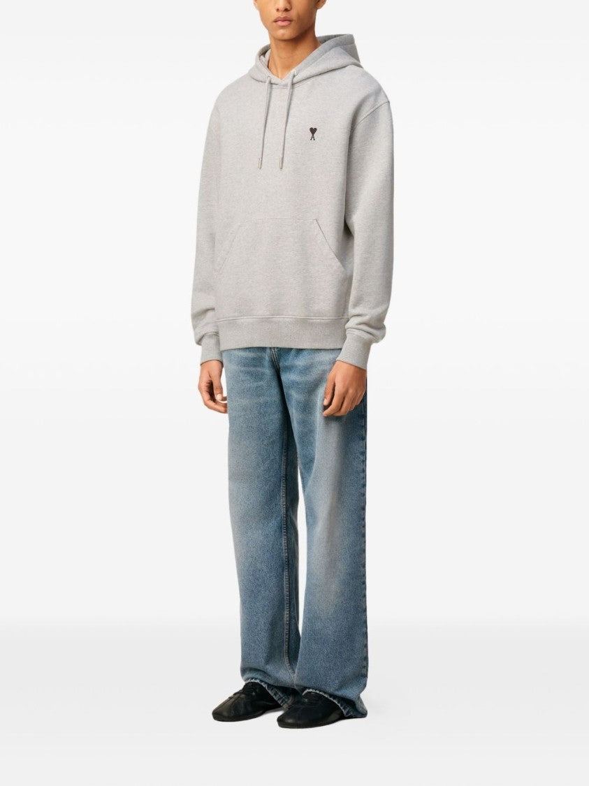 Ami Paris Relaxed-Fit Light Grey Hoodie With Embroidered Heart Detail