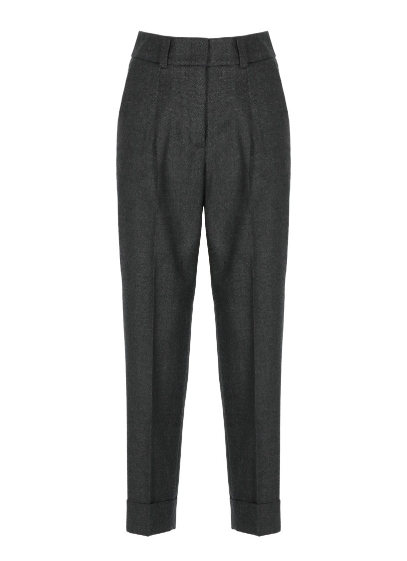 Peserico Tailored Glitter-Texture Pants With Subtle Side Threading