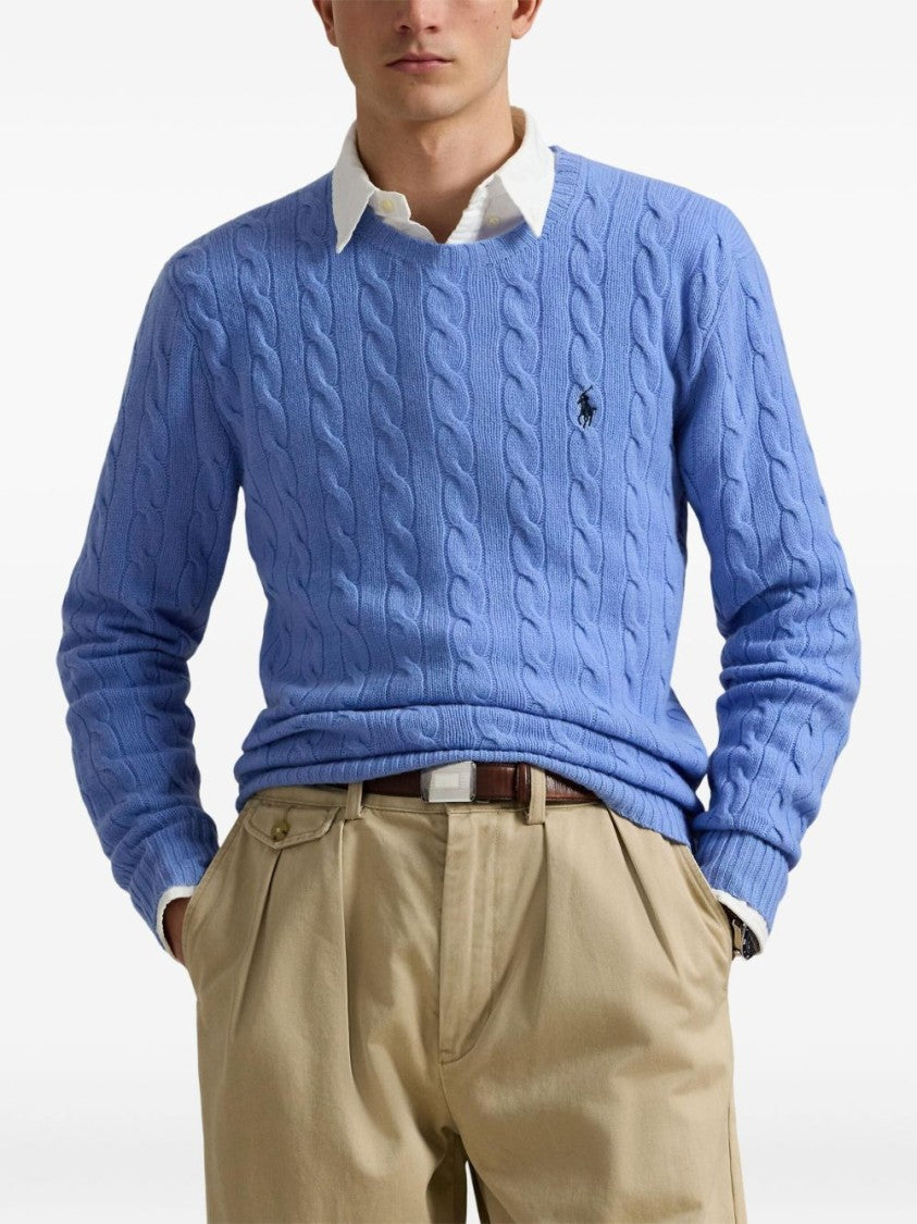 Polo Ralph Lauren Crewneck Cable-Knit Sweater In Clear Blue