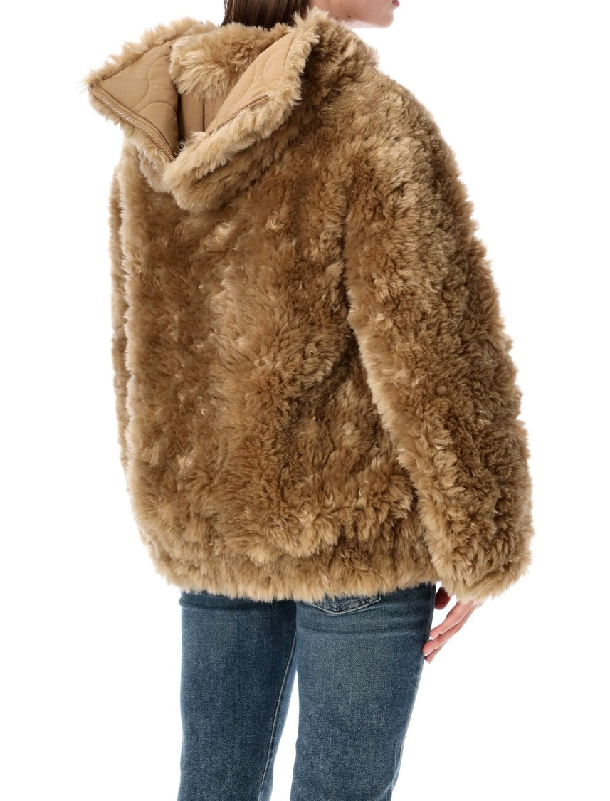 Vegancode Hooded Bomber Faux Fur Jacket