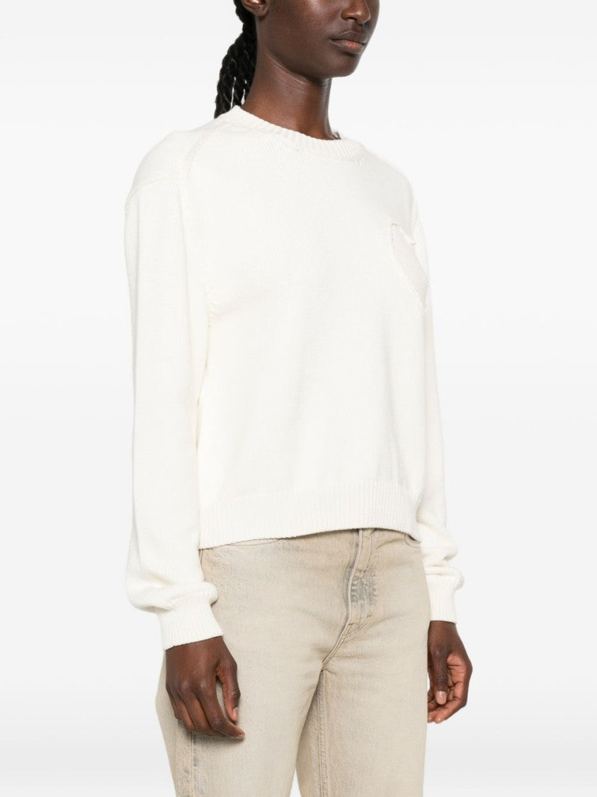 Moschino Ivory Knitted Sweater With Heart Motif