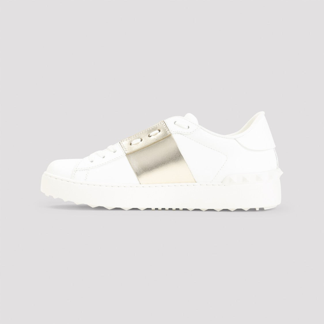 Valentino Garavani Pure White Calf Leather Sneakers With Platinum Detailing